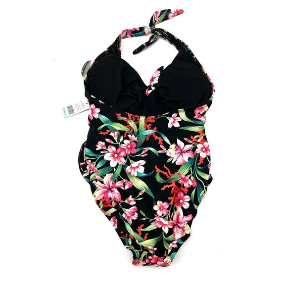 Carmen Marc Valvo Keyhole Ruffle One Piece Floral Black Floral Swimsuit 8 NWT - Picture 6 of 7